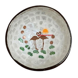Ensemble élégant fait main, cadeau souvenir, bol en noix de coco avec coquille de nacre couleur coquillage, adapté aux détaillants insulaires - Product Image 1
