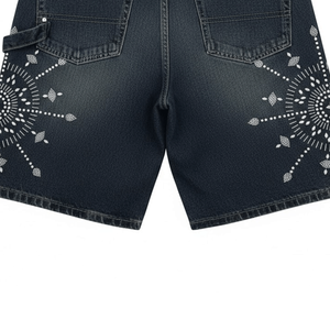 Jeans baggy de haute qualité pour l'été, design personnalisé, broderie, jeans courts pour hommes - Product Image 4