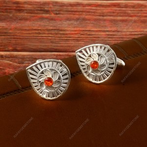 Orange Zircon Brass Cufflinks Silver Plated Mens Formal Wedding Groom Luxury <b>Shirt</b> Designer Gift Christmas Anniversary Set - Product Image 3