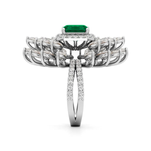 Luxury Emerald Cut <b>Cocktail</b> <b>Ring</b> With Marquise Diamond Flower Design Pave Setting Women's Fine Jewelry 18K Solid <b>Gold</b> - Product Image 3