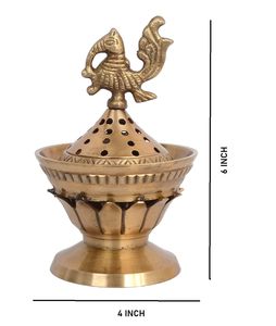 Encensoir artisanal en laiton Loban Dhoop Dani avec motif paon, brûleur d'encens traditionnel pour la maison, le bureau ou le temple - Product Image 3