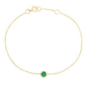 Pulsera de Oro Amarillo de 14K con Esmeralda Redonda de 3.5 mm, Piedra Única, Diseño Personalizado Unisex, Joyería al por Mayor, Piedra de Nacimiento de Mayo - Product Image 1