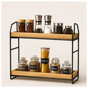 2-Tier <b>Rustic</b> Kitchen Countertop Organizer Metal Spice Rack Standing <b>Shelf</b> for Jars Oil Bottles and Coffee Bar Station Storage - Product Image 4