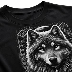 T-shirt surdimensionné personnalisé pour homme avec imprimé lune et loup, style décontracté d'été, streetwear hip-hop, en coton respirant, haut graphique - Product Image 6