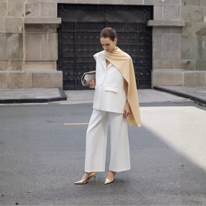 Ensemble Gilet et Blazer sans Manches pour Femme, Coupe Oversize, Col Cranté en V, Uni, Tissé Respirant, Style Bureau, Vietnam, Été - Product Image 1