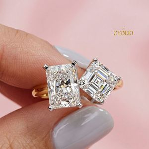 แหวนเพชรทรงรัศมี 14K ทองคำขาว ประดับเพชรเม็ดเดี่ยว ดีไซน์วงแหวนแบบซ่อน แหวนหมั้นเพชรเลี้ยงในห้องปฏิบัติการ เครื่องประดับเจ้าสาวสำหรับผู้หญิง - Product Image 1