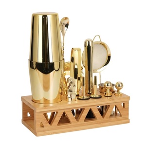 Ensemble d'outils de bar à cocktails en acier inoxydable avec support en bois, kit de barman moderne pour la mixologie, utilisation pour les fêtes - Product Image 5