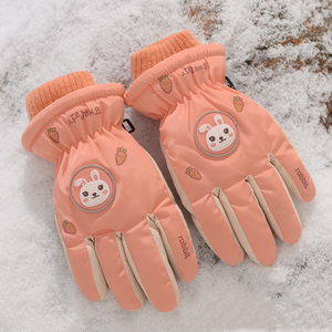 Mitaines thermiques d'hiver pour enfants, à cinq doigts, longueur poignet, en velours épais, motif dessin animé mignon, coupe-vent, pour le cyclisme, les sports de plein air et les fêtes - Product Image 2