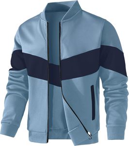 Blouson bomber pour homme à blocs de couleur, col montant, fermeture éclair, en polyester, pour l'automne, style décontracté - Product Image 6