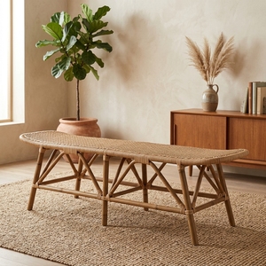 Nuevo Banco de Ratán Tejido Moderno y Minimalista, Mueble de Madera Ecológico y Portátil para Jardín, Patio, Terraza y Parque - Product Image 4