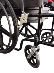 <b>Commode</b> Wheel <b>Chair</b> With Black Frame And Plastic Wrapped Wheels For Rehab Center Use - Product Image 4