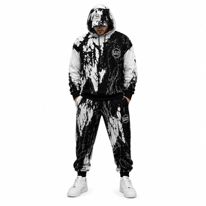 Men's Black and White <b>Paint</b> Splatter Hoodie & Jogger Tracksuit <b>Set</b> - Product Image 3