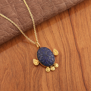 Pendentif tendance en lazurite sculptée, plaqué or 18 carats, en laiton, pour usage quotidien, collier de mode le plus vendu, bijoux de mariage - Product Image 5