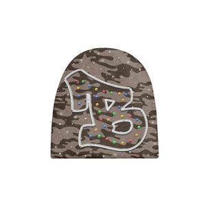 Unisex <b>Wool</b> Blend Camouflage <b>Beanie</b> <b>Hat</b> with Rhinestone Number 13 Embroidery Street Style Winter Warm Knit Cap Adult Size >62CM - Product Image 1