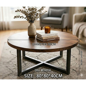 Modern Round Coffee <b>Table</b> <b>Set</b> Wood X Base Optional <b>Side</b> <b>Table</b> - Product Image 4