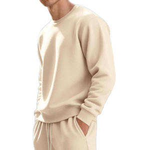 Ensemble de survêtement unisexe beige avec sweat à capuche et pantalon cargo, 100 % coton, coupe classique, couleur unie, décontracté, épais, streetwear 2 en 1 - Product Image 2