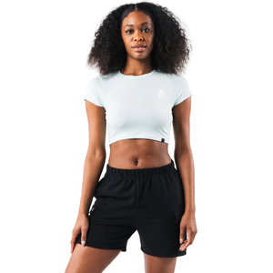 T-shirt court pour femme, bleu ciel, doux, extensible, à manches courtes, pour la gym, le yoga, l'entraînement, le fitness, les vêtements de sport - Product Image 1