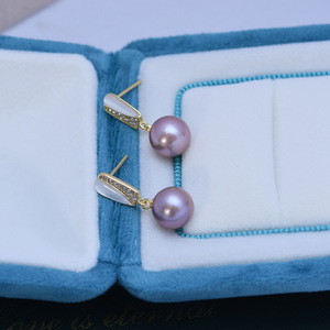 ต่างหูมุกน้ำจืด 8-9 มม. แบบยาว เรียบง่าย พร้อมตัวเรือนเงินแท้ S925 ทรงกลม แสงเงาสวยงาม มีตำหนิเล็กน้อย - Product Image 2