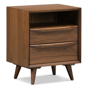 Table de chevet moderne à 2 tiroirs, design contemporain, bois de teck massif, finition brun foncé, haute qualité, pour appartement, salon, hôtel - Product Image 2