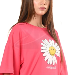 Camiseta de Algodón con Estampado Gráfico para Mujer, Corte Holgado Informal, Tejido Transpirable y Suave, Ropa de Calle de Verano, Moda Moderna - Product Image 2
