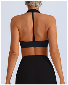 Women's Deep V-<b>Neck</b> <b>Halter</b> Sports <b>Bra</b> Solid Color Breathable Medium Support Yoga Seamless Cut-Out Front Logo Design - Product Image 5