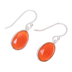 Pendientes de Aro de Plata de Ley 925 con Ónix Naranja, Hechos a Mano, Estilo Bohemio, Sin Níquel, Regalo de Joyería para Mujer - Product Image 2