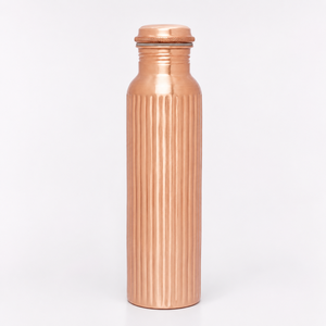 Ribbed Copper Water <b>Bottle</b> Pure Copper <b>Drinking</b> <b>Bottle</b> for Home Office Gym Yoga Travel and Daily Use - Product Image 3