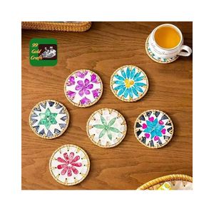 ATTRACTIVE MOTHER OF PEARL INLAY WITH RATTAN PLACE MAT VIETNAM WHOLESALE TRADE EXPORT RATTAN COASTER FREE LOGO ENGRAVED - Product Image 4