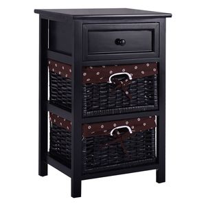 Midcentury Modern 3-Tier Wooden <b>Nightstand</b> with 2 Baskets and Drawer for Villa Bedroom - Product Image 2