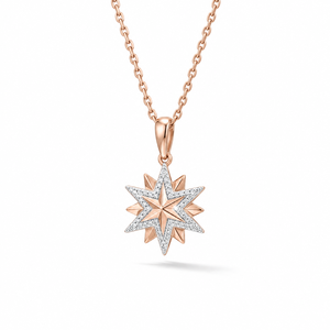 Collar con colgante de oro rosa de 14K con diamante de laboratorio VVS2 de 0.30ctw, diseño de estrella, joyería Celestial North Star, engaste pavé, collar con colgante fino - Product Image 1