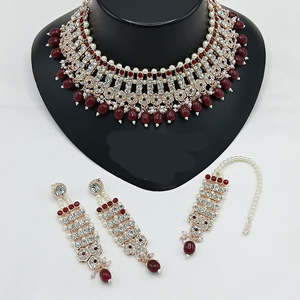 Designer Choker <b>Necklace</b> <b>Set</b> with Sparkle Austrian Stone <b>Pearl</b> Beads-10575611RD-Fashionable Jewelry - Product Image 1