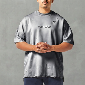 เสื้อยืดผู้ชายคอตตอน 100% ทรงโอเวอร์ไซส์ ไหล่ตก น้ำหนักมาก สไตล์ลำลอง แบบเรียบๆ  รับทำตามสั่ง ดีไซน์ล่าสุด แบบทำสีซีด - Product Image 5
