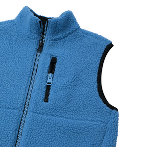 Men's Blue Stand Collar <b>Zippered</b> Velour Vest Casual Plus Size Autumn Outerwear Solid Color Regular Length 100% Polyester - Product Image 3