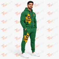 Set Hoodie dan Jogger Hijau Pria dengan Cetakan Tanpa Alasan, Tracksuit Kasual 2 Potong, Sweatshirt dan Celana, Pakaian Musim Gugur, setelan olahraga untuk Pria