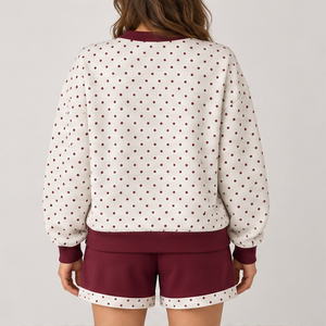 Ensemble short 2 pièces pour femme, col rond, motif pois inversés, crème, vêtements de sport décontractés personnalisés - Product Image 2