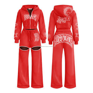 Conjunto de Dos Piezas para Mujer, Otoño-Invierno, Estampado, Chaqueta Corta con Capucha de Manga Larga y Pantalones Largos, Estilo Casual - Product Image 5