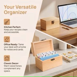 Boîte à cartes de recettes en bois avec 5 niveaux, séparateurs colorés et étiquettes pour l'organisation et le rangement des aliments - Product Image 4