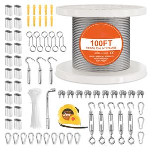 Cavo in acciaio inossidabile 304 da 30,5 m (100 piedi) con diametro di 1/8 di pollice, 124 accessori e 7x7 filamenti, resistenza alla rottura di 1600 libbre - Kit fune metallica - Product Image 5
