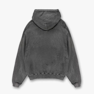 Sweat à capuche pour homme coupe oversize en coton tricoté délavé, style décontracté automne, couleur unie, avec poche avant, effet délavé à l'acide - Product Image 2