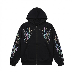 Sweat-shirt à capuche oversize pour homme, imprimé flamme tribale irisée, style streetwear - Product Image 1