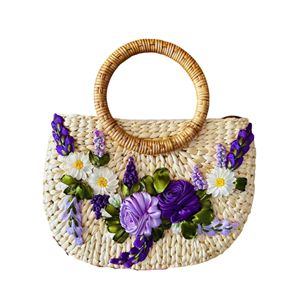 Bolso de Mano Tejido a Mano con Hierba Marina Natural para Mujer, Bolso de Playa Ecológico de Verano con Forro de Algodón y Asas de Cuero - Product Image 1