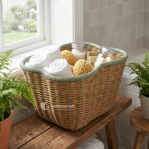 Luxury Vintage Rattan Storage <b>Baskets</b> with Colored Rim-Eco-Friendly Kitchen & Bathroom Organizer & Vanity <b>Basket</b> - Product Image 3