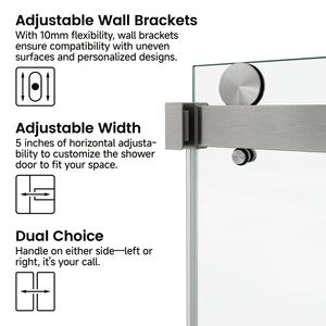 ประตูห้องอาบน้ำแบบเลื่อนคู่ไร้กรอบขนาด60*76 3/8 "(10มม.) ประเภทสินค้าพรีเมี่ยมทำจากสแตนเลสกระจกนิรภัยของ SGCC - Product Image 5