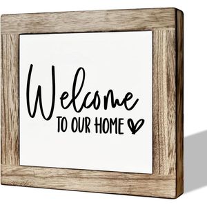 Panneau de bienvenue autoportant en bois pour l'entrée de la maison, style ferme, décoration de porte d'entrée, dans une boîte en bois - Product Image 1