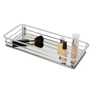 <b>Rectangular</b> Glass Cosmetic <b>Tray</b> <b>Mirror</b> Surface Modern Design Decorative Storage Organizer for Makeup and Beauty Products - Product Image 4
