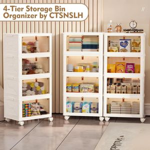 Bacs de rangement en plastique à 4 niveaux avec couvercles, organisateur empilable pour chambre, salon et bureau - Product Image 5