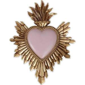 Gold Metal Sacred Heart <b>Wall</b> Decor Flaming Heart Sunburst Plaque Mexican Milagro Sacred Heart <b>Wall</b> Hanging Art - Product Image 3