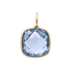 Colgante Minimalista de Oro Amarillo Sólido de 9K con Topacio Azul Natural en Corte Cojín, Joyería Fina, Memoria Jewels - Product Image 1