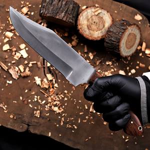 Cuchillo Bowie Hecho a Mano con Mango de Palisandro y Funda de Cuero, Hoja de Acero al Carbono de Espiga Completa, Cuchillo Táctico Personalizado OEM para Caza y Camping - Product Image 4