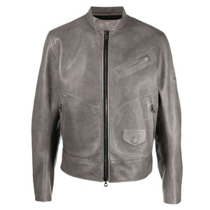 Chaqueta de Motocicleta Transpirable de Piel de Vaca Genuina, Manga Larga, Cuello Alto, Cierre de Cremallera, Color Sólido, para Otoño e Invierno - Product Image 1